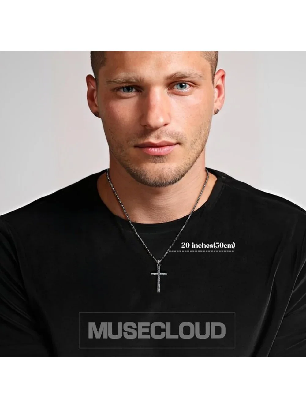 Men's Silver 925 Sterling Cross Necklace Oxidized Hammered Pendant Jewelry